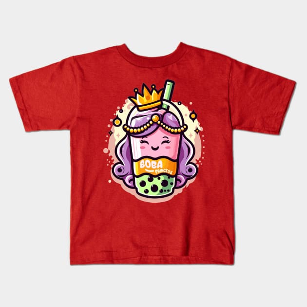 Boba Princess Bubble Tea Cartoon Girl Kids T-Shirt by SubtleSplit